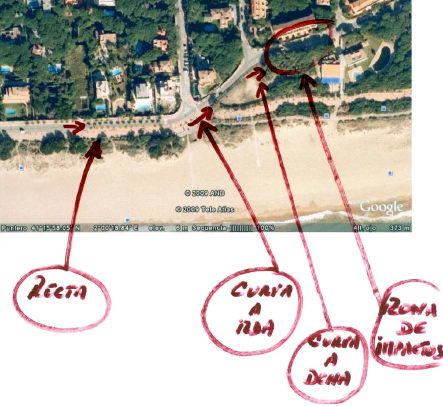 Imatge del dossier realitzat pels ve�ns del carrer Calafell de Gav� Mar per assenyalar la perillositat d'un dels seus trams (Juliol de 2009)